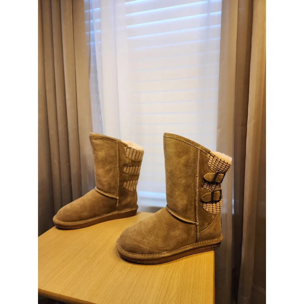 Bearpaw Classic Casual Cozy Fur Lined Leather Sweater Knit Winter Boots 7 WIDE